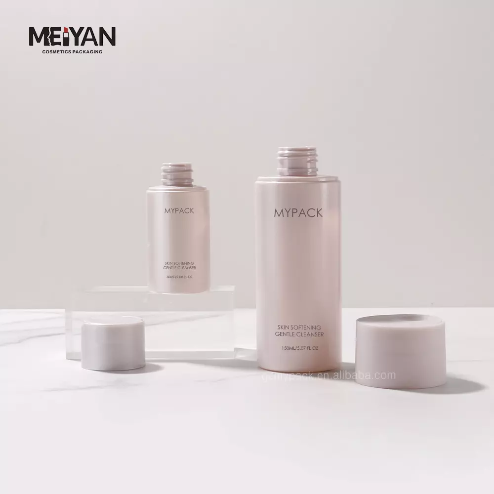 MYPACK custom empty round pearl pink squeeze 60ml 100ml travel size shampoo and conditioner bottles with disc cap