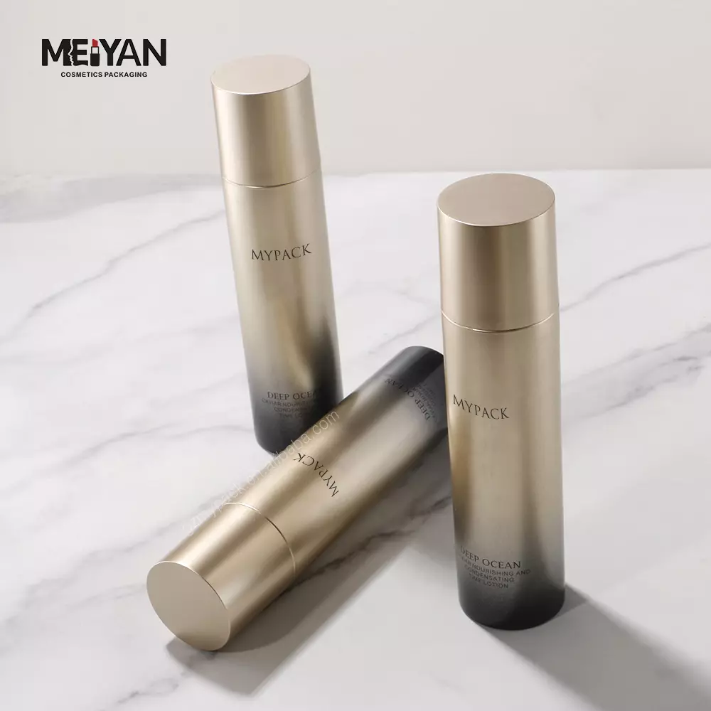 MYPACK custom empty pet plastic golden gradient facial toner lotion serum bottles cosmetic containers set 100ml 120ml