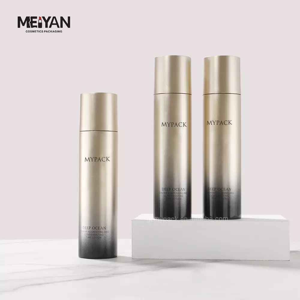 MYPACK custom empty pet plastic golden gradient facial toner lotion serum bottles cosmetic containers set 100ml 120ml