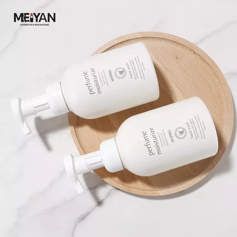 MYPACK cute beige pet plastic 500ml foam pump boston bottle cosmetic packaging skincare foaming facial wash bottle