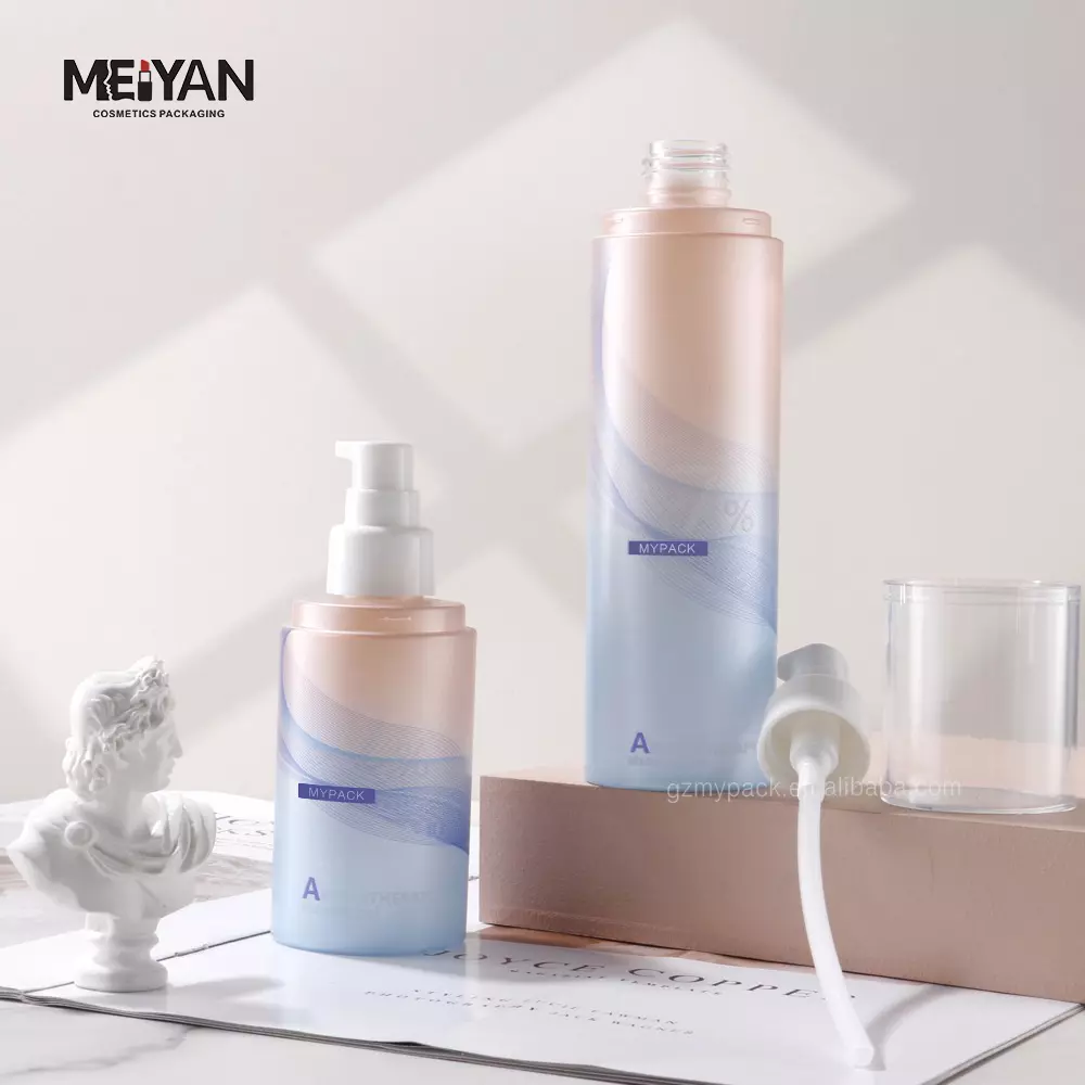 MYPACK unique 120ml 250ml pet gradient frosted colored lotion cap pump lid bottle new design for skin care cosmetic