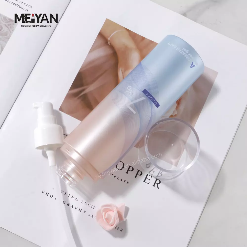 MYPACK unique 120ml 250ml pet gradient frosted colored lotion cap pump lid bottle new design for skin care cosmetic