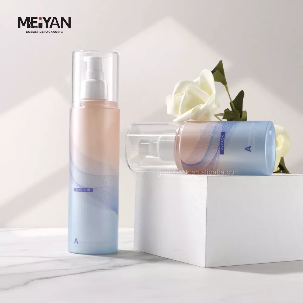 MYPACK unique 120ml 250ml pet gradient frosted colored lotion cap pump lid bottle new design for skin care cosmetic