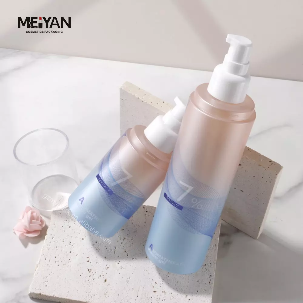 MYPACK unique 120ml 250ml pet gradient frosted colored lotion cap pump lid bottle new design for skin care cosmetic