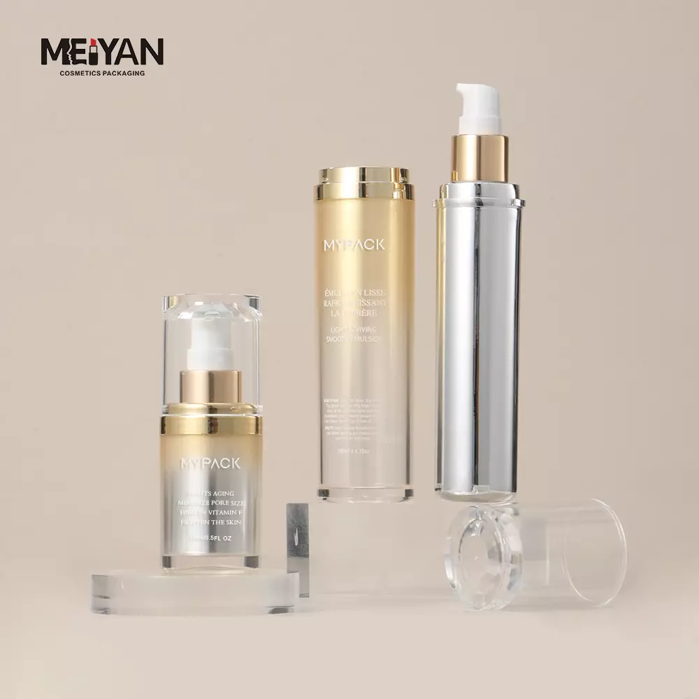 MYPACK luxury 15ml 30ml cosmetic container refillable airless serum moisturizer pump bottle with round diamond cap