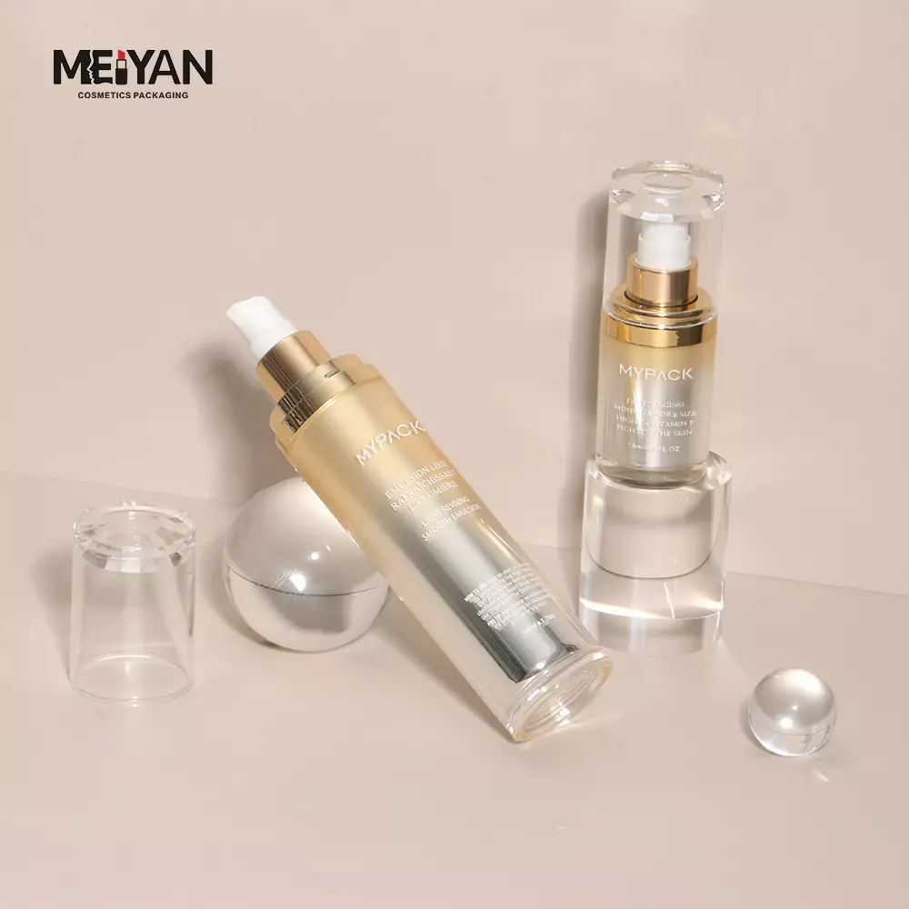 MYPACK luxury 15ml 30ml cosmetic container refillable airless serum moisturizer pump bottle with round diamond cap