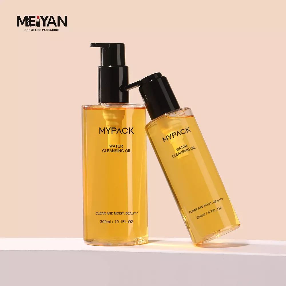 MYPACK luxury round clear pet transparent shampoo body wash liquid hand soap hair oil bottles with pump 200ml 300ml 500ml