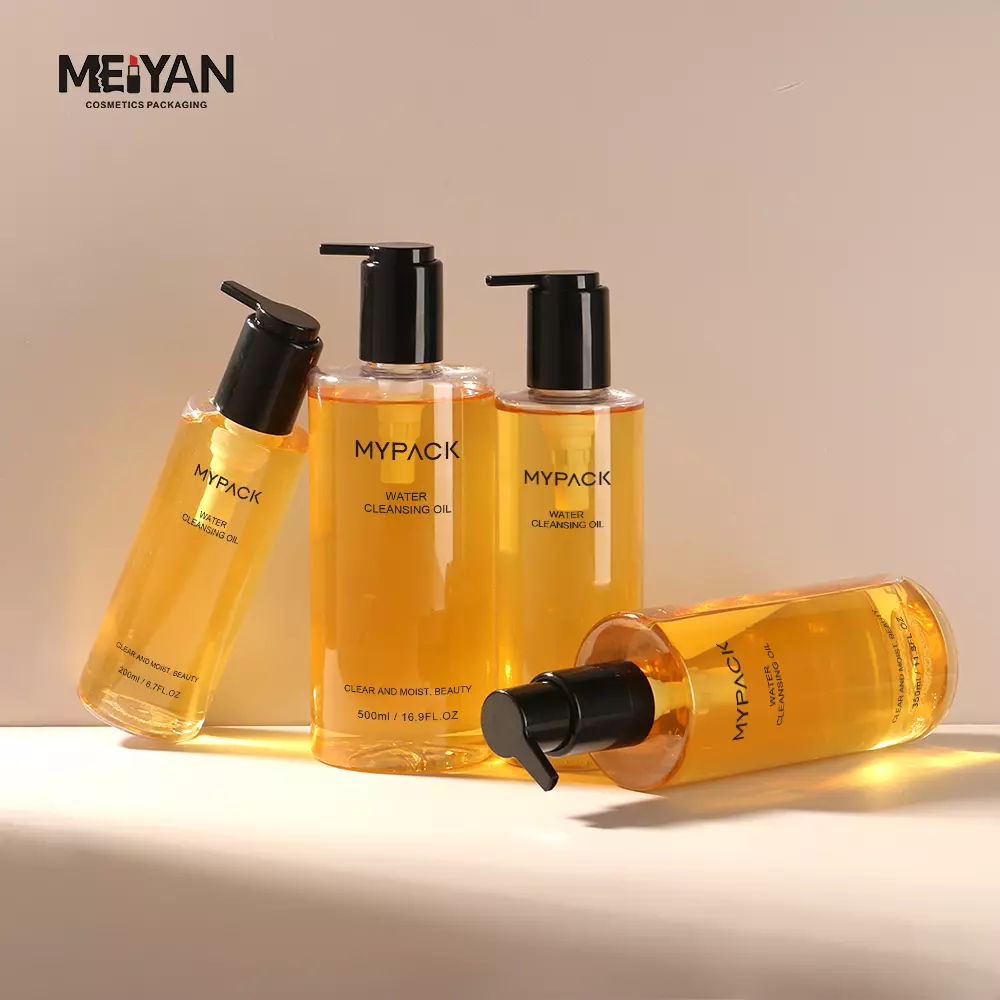 MYPACK luxury round clear pet transparent shampoo body wash liquid hand soap hair oil bottles with pump 200ml 300ml 500ml