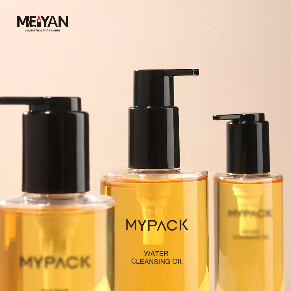 MYPACK luxury round clear pet transparent shampoo body wash liquid hand soap hair oil bottles with pump 200ml 300ml 500ml