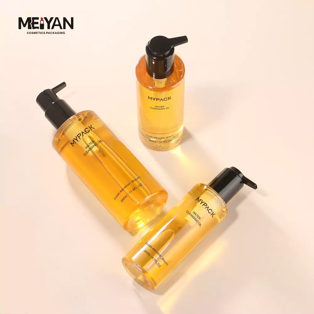 MYPACK luxury round clear pet transparent shampoo body wash liquid hand soap hair oil bottles with pump 200ml 300ml 500ml