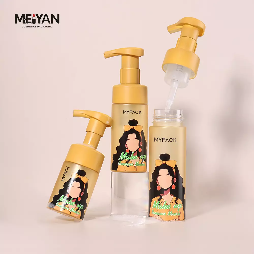 MYPACK yellow frosted round empty plastic cosmetics 80ml 4oz 120ml foam soap pump bottles pet face wash mousse