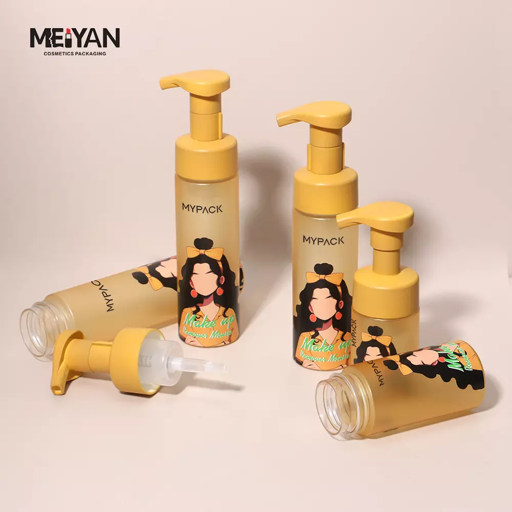 MYPACK yellow frosted round empty plastic cosmetics 80ml 4oz 120ml foam soap pump bottles pet face wash mousse