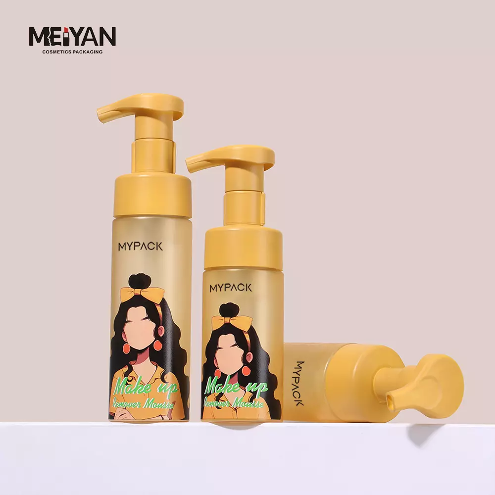 MYPACK yellow frosted round empty plastic cosmetics 80ml 4oz 120ml foam soap pump bottles pet face wash mousse