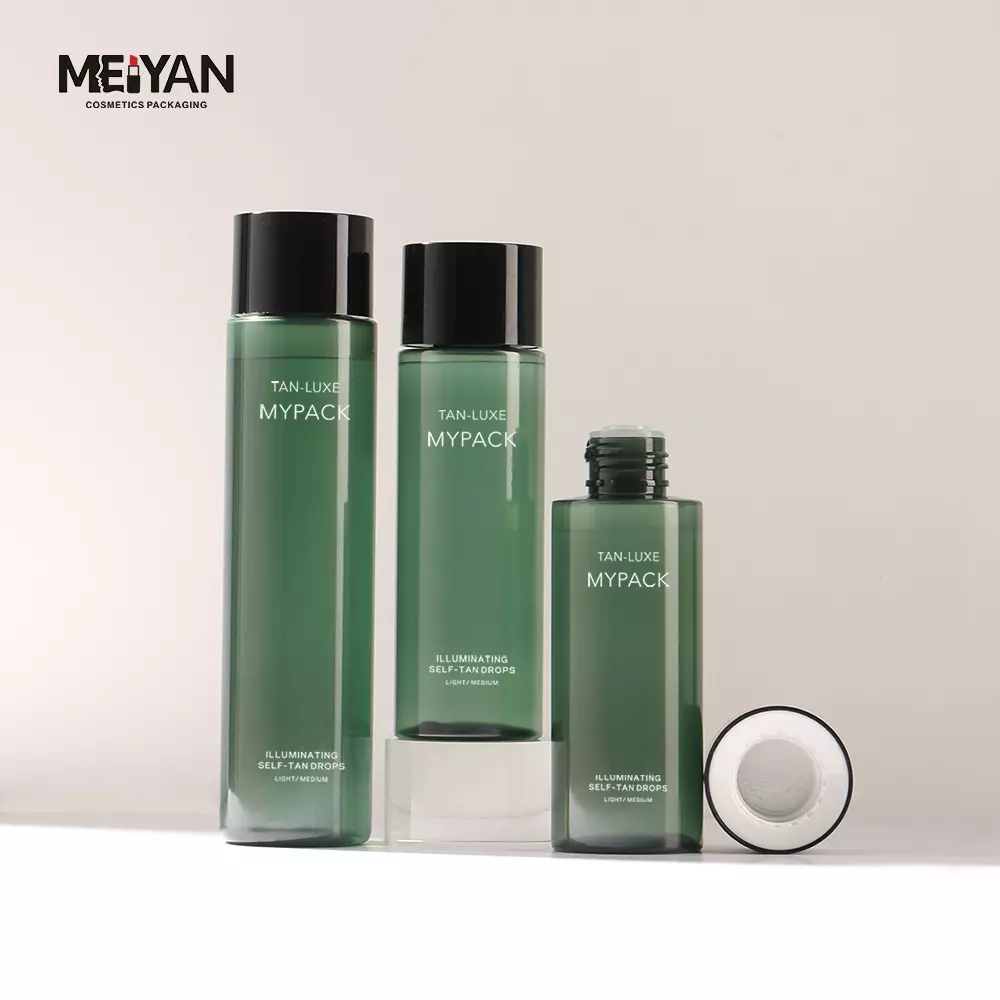 MYPACK 100ml 120ml green clear pet cylinder packaging empty plastic lotion bottle with screw lid for cosmetic toner products