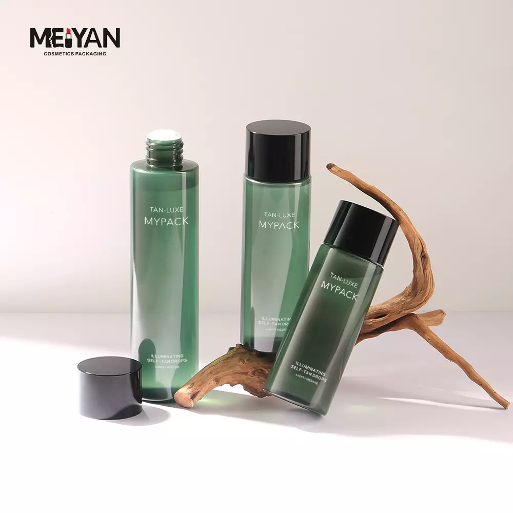 MYPACK 100ml 120ml green clear pet cylinder packaging empty plastic lotion bottle with screw lid for cosmetic toner products