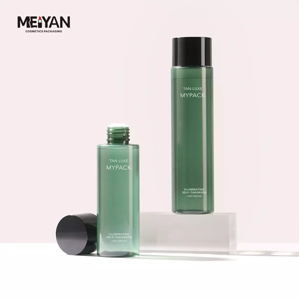 MYPACK 100ml 120ml green clear pet cylinder packaging empty plastic lotion bottle with screw lid for cosmetic toner products