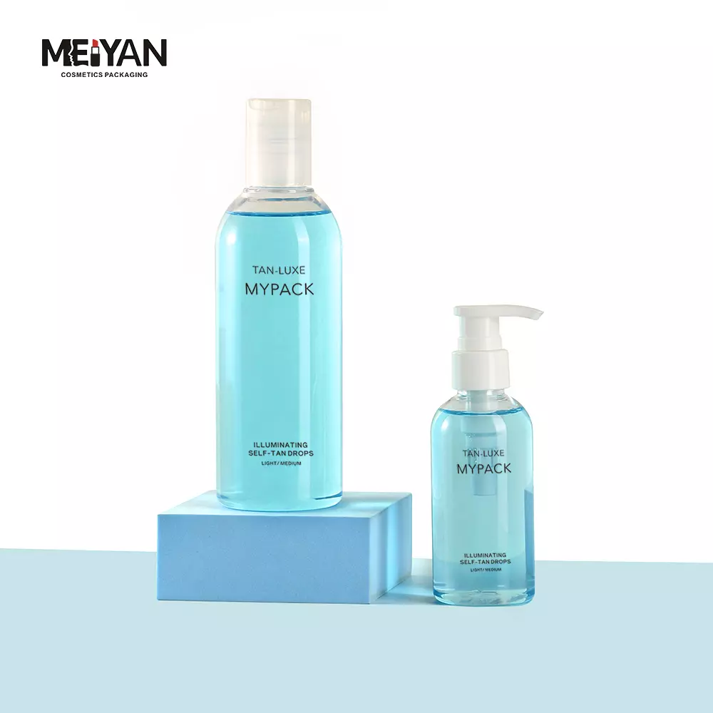 MYPACK round shoulder clear plastic serum bottle 2oz shower gel makeup remover oil pump bottle 30ml 60ml 100ml