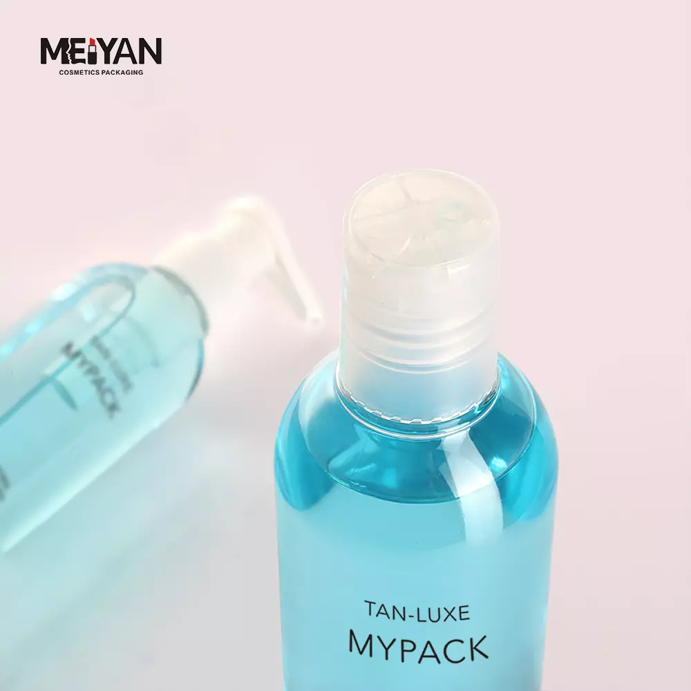 MYPACK luxury 100ml 200ml 300ml 500ml round pet transparent empty plastic toner liquid soap shampoo lotion pump head bottles