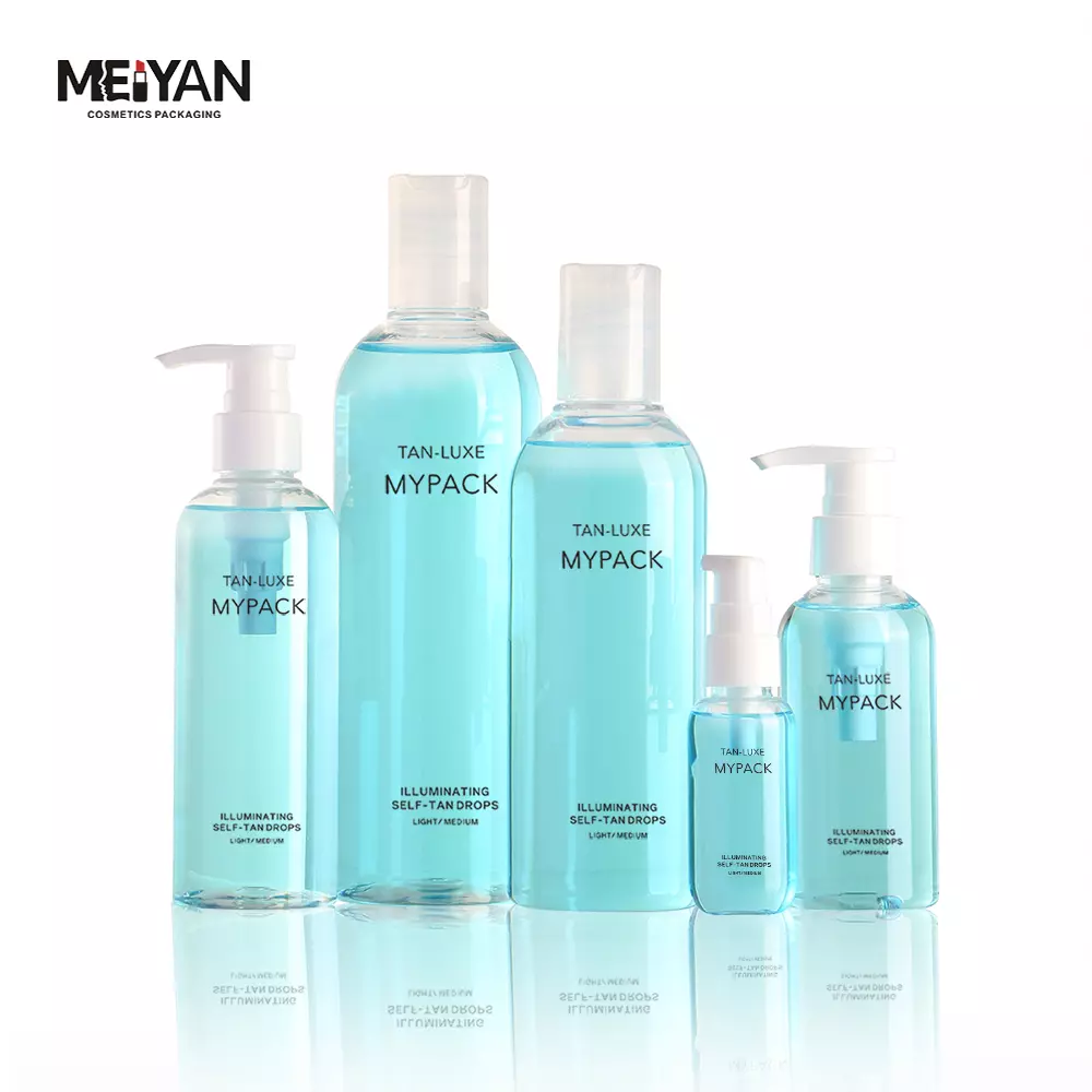 MYPACK luxury 100ml 200ml 300ml 500ml round pet transparent empty plastic toner liquid soap shampoo lotion pump head bottles