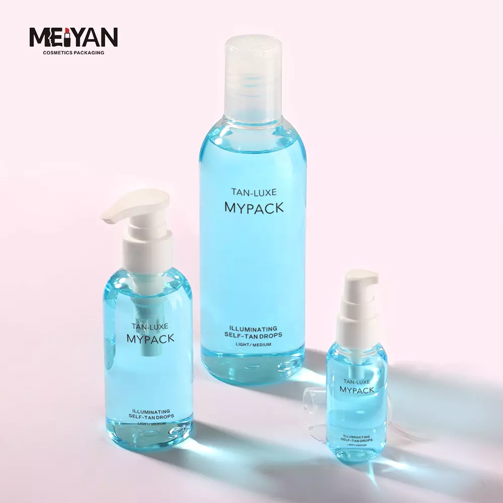 MYPACK luxury 100ml 200ml 300ml 500ml round pet transparent empty plastic toner liquid soap shampoo lotion pump head bottles