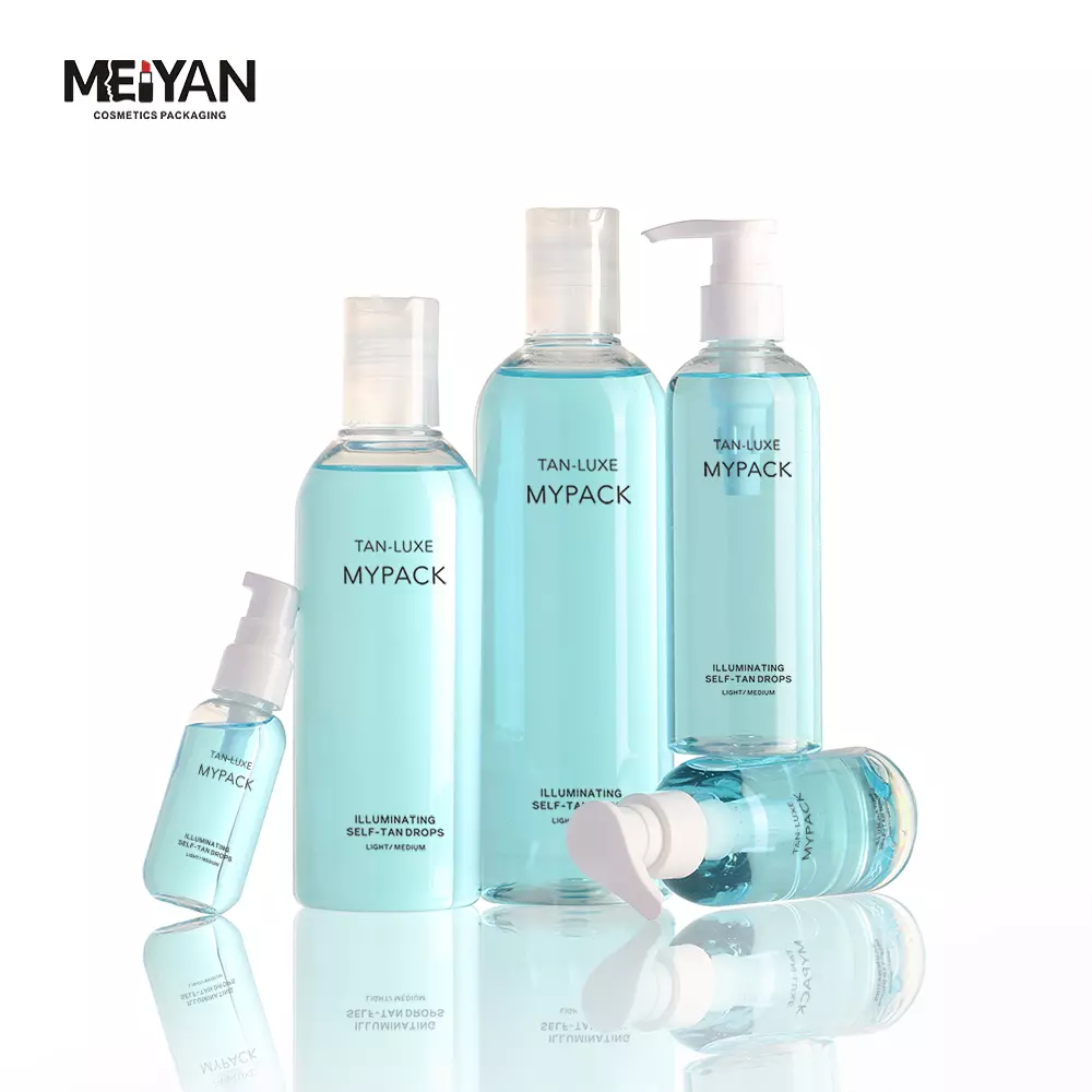 MYPACK luxury 100ml 200ml 300ml 500ml round pet transparent empty plastic toner liquid soap shampoo lotion pump head bottles