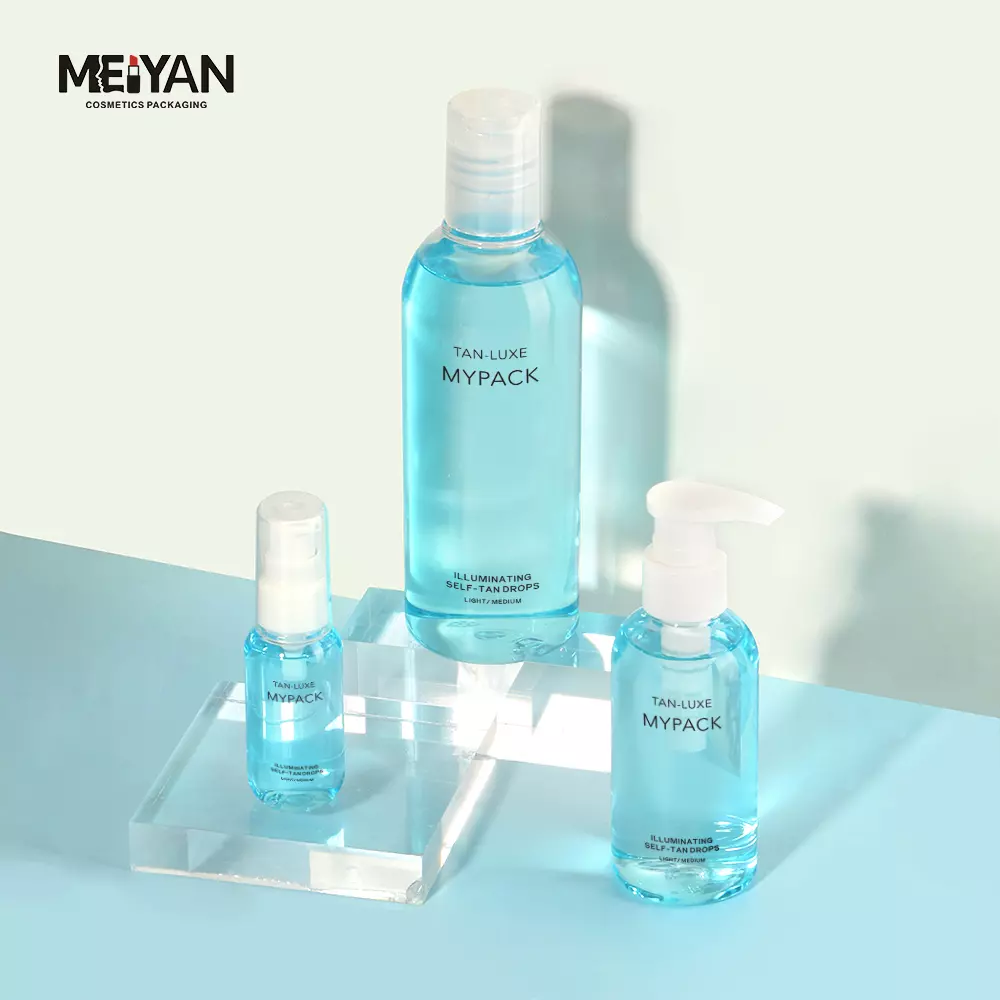 MYPACK round shoulder clear plastic serum bottle 2oz shower gel makeup remover oil pump bottle 30ml 60ml 100ml