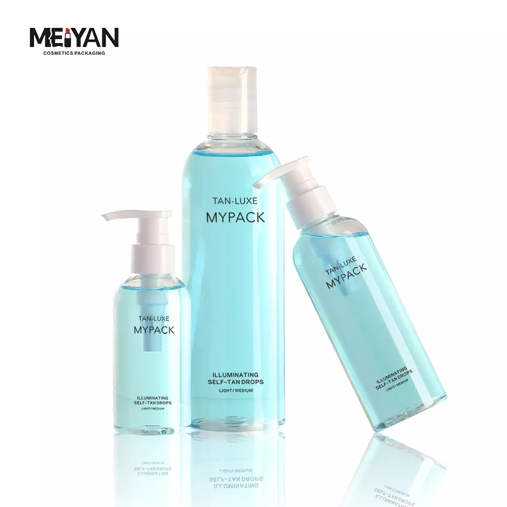 MYPACK luxury 100ml 200ml 300ml 500ml round pet transparent empty plastic toner liquid soap shampoo lotion pump head bottles