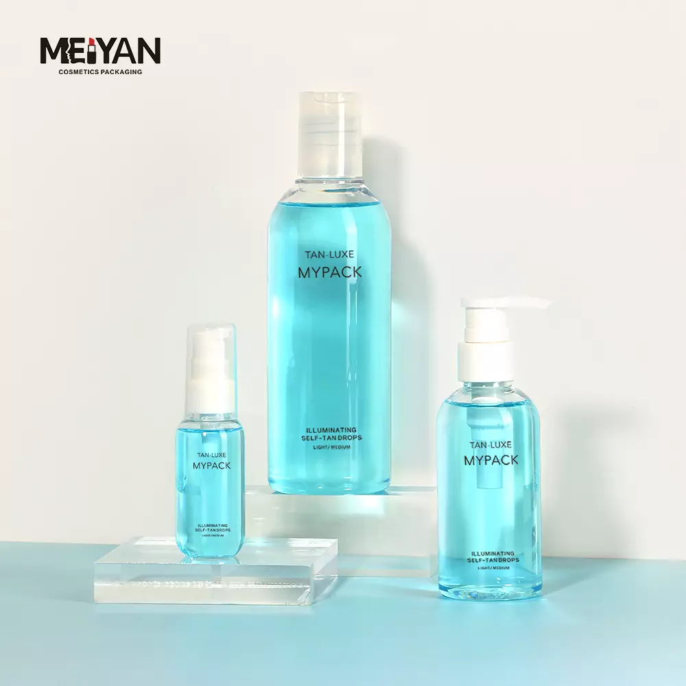 MYPACK luxury 100ml 200ml 300ml 500ml round pet transparent empty plastic toner liquid soap shampoo lotion pump head bottles