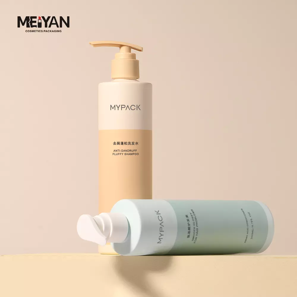 MYPACK olive green eco friendly pet plastic shampoo bottle 300 ml body oil luxury colorful body wash packaging bottles