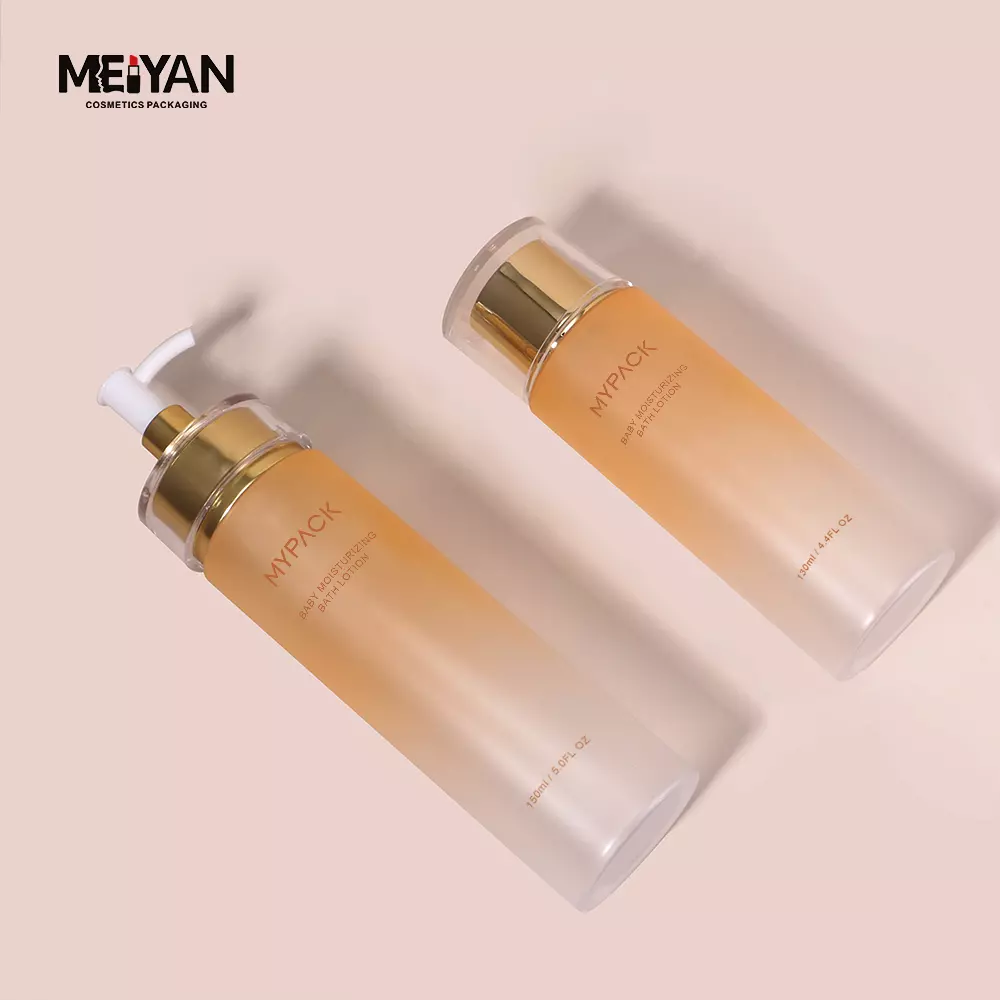 MYPACK translucent frosted pet cosmetics plastic pump bottle 150ml 120ml essencial oil lotion bottles with inner plug