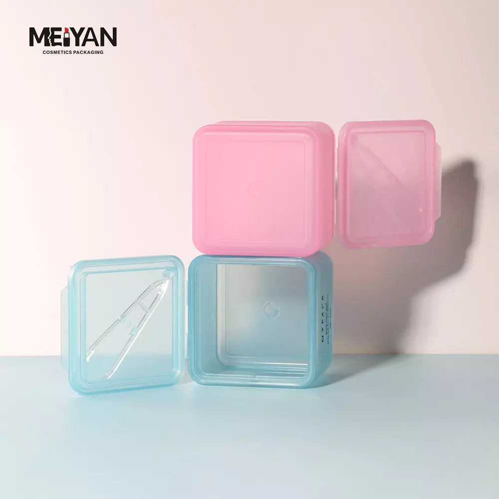 MYPACK empty replaceable 200g 300g square plastic cosmetic facial cleaning toner cotton pads containers jar with tweezer