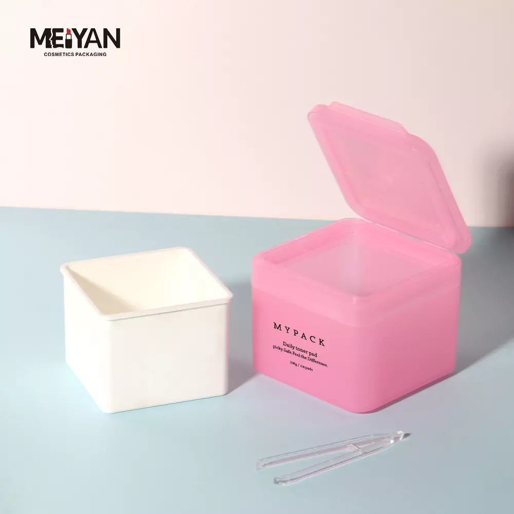 MYPACK refillable cosmetic square skin care toner pad jar 100 pads 300ml colored square toner pad container with tweezers