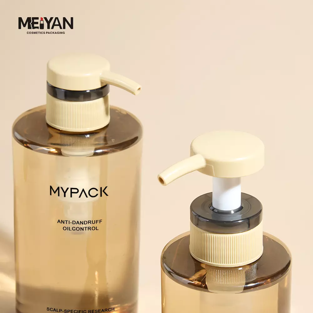 MYPACK custom pet 300ml 500ml flat shoulder clear amber bottle skincare hair body oil liquid packaging lotion bottle with pump