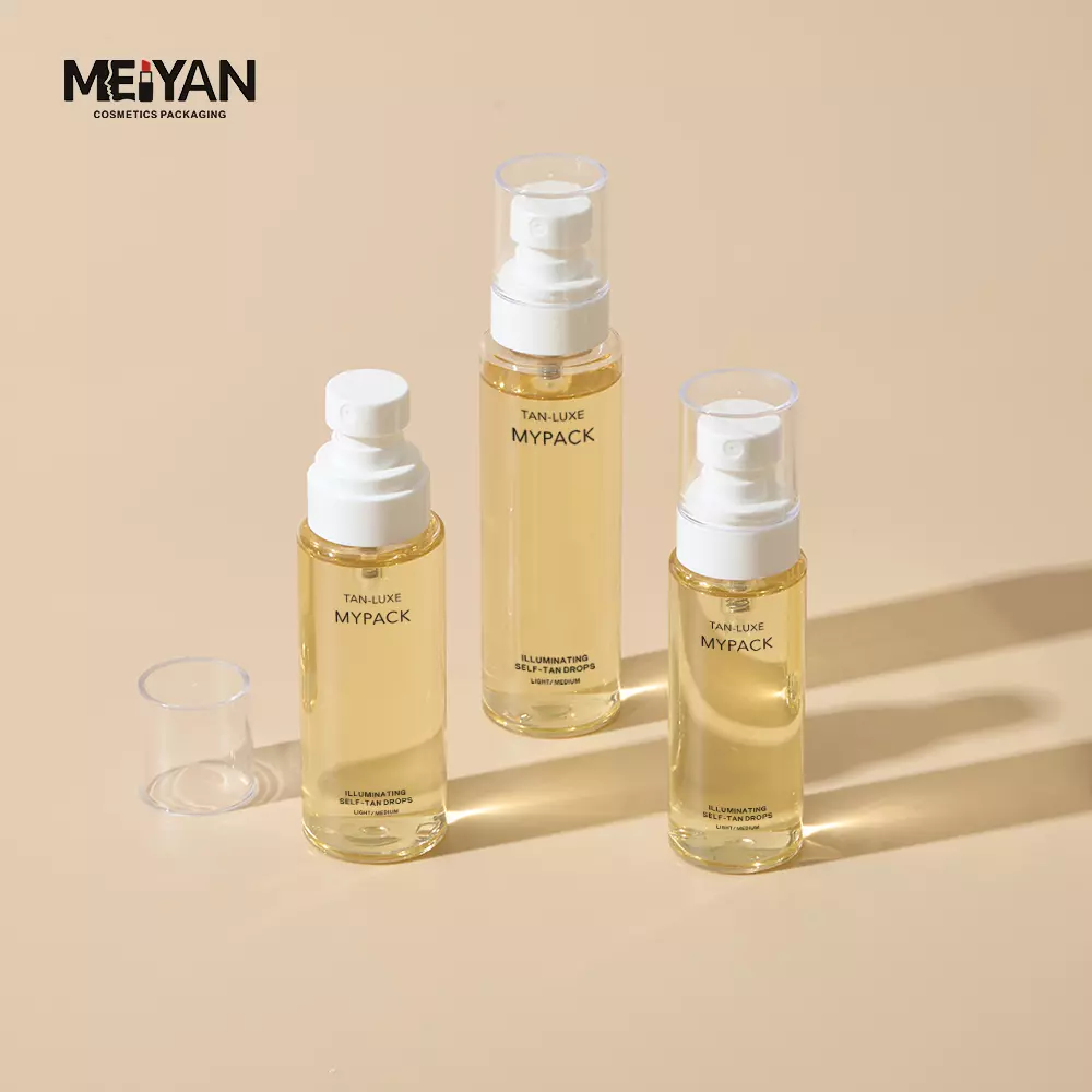 MYPACK transparent empty custom plastic pet body perfume bottles with pp mist spray caps lids 60ml 100ml 120ml