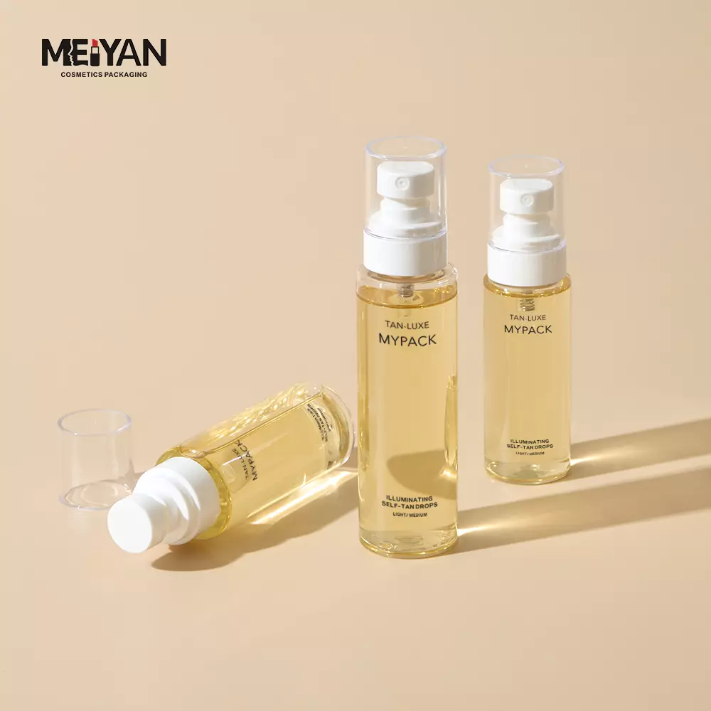 MYPACK transparent empty custom plastic pet body perfume bottles with pp mist spray caps lids 60ml 100ml 120ml