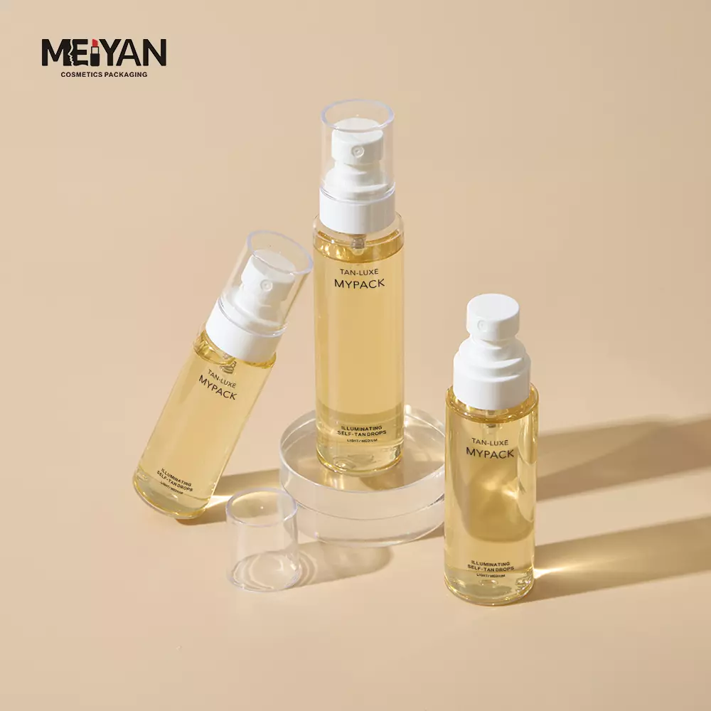 MYPACK transparent empty custom plastic pet body perfume bottles with pp mist spray caps lids 60ml 100ml 120ml