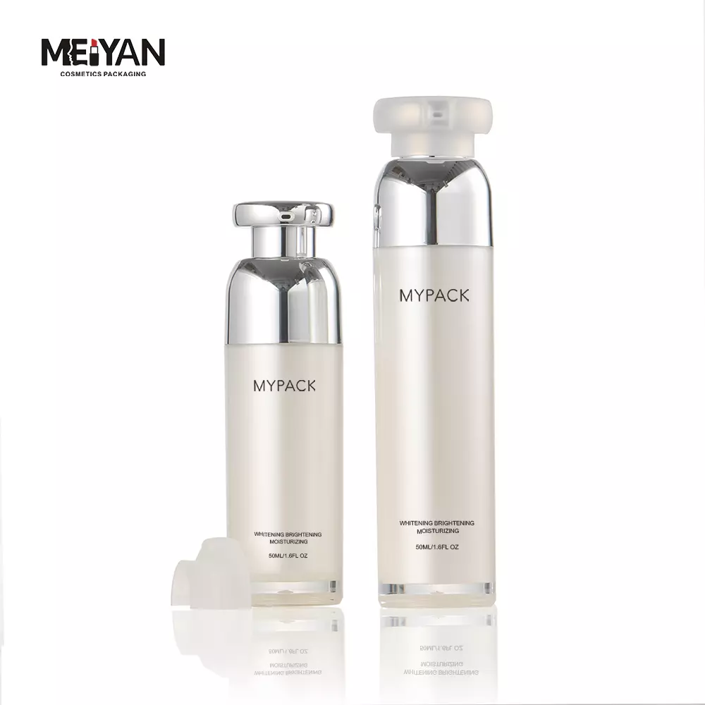 MYPACK luxury round pink colour 15ml 30ml 50ml acrylic airless skincare cosmetic serum lotion pump bottle with silver pump