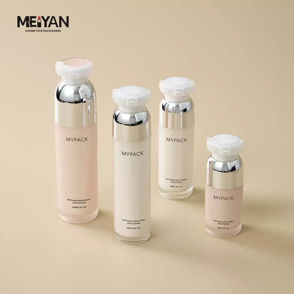 MYPACK luxury round pink colour 15ml 30ml 50ml acrylic airless skincare cosmetic serum lotion pump bottle with silver pump