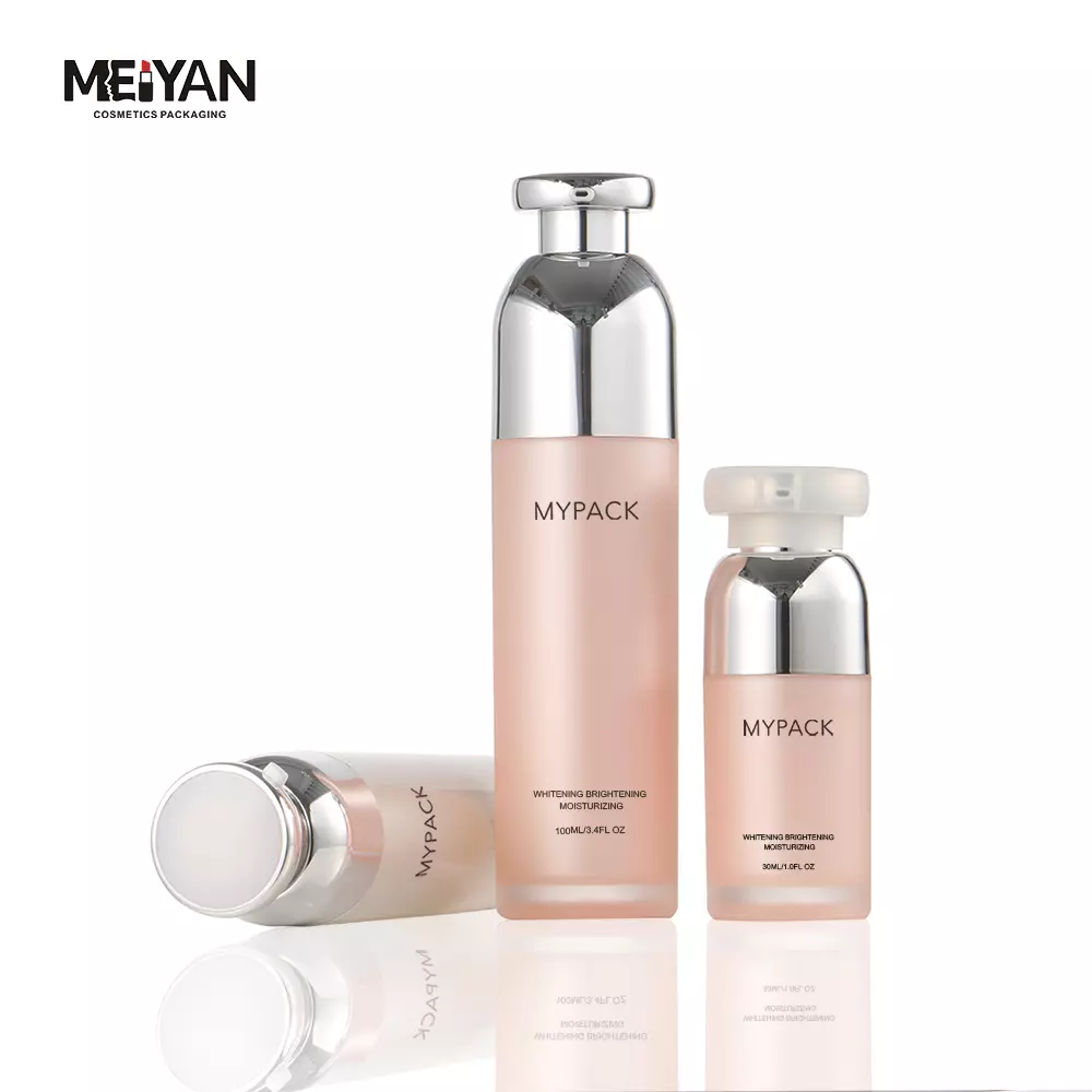 MYPACK luxury round pink colour 15ml 30ml 50ml acrylic airless skincare cosmetic serum lotion pump bottle with silver pump