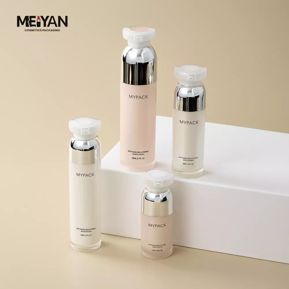 MYPACK luxury round pink colour 15ml 30ml 50ml acrylic airless skincare cosmetic serum lotion pump bottle with silver pump