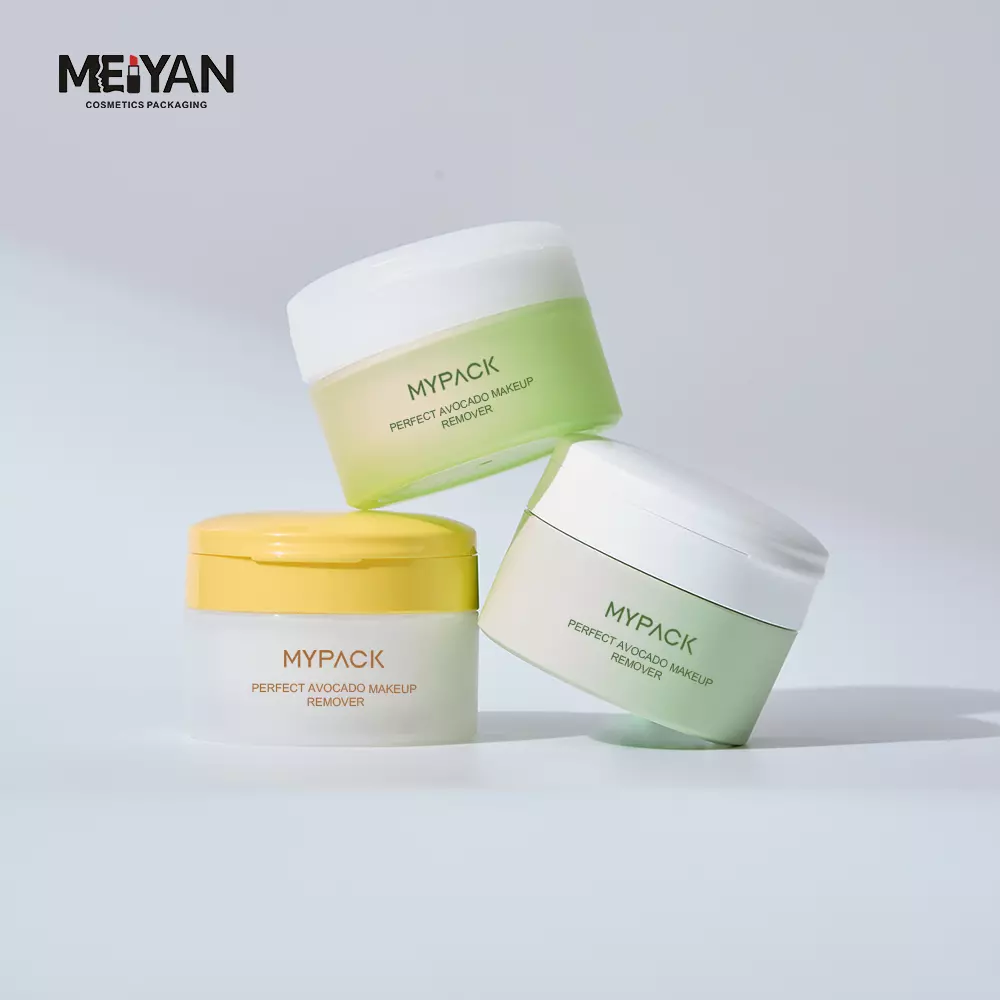 MYPACK luxury PP flip top cap makeup remover pp cream cosmetics cleansing balm plastic jar with pull-ring lid and spoon 100g