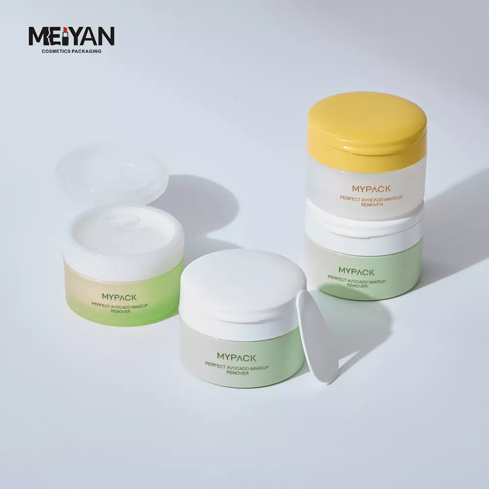 MYPACK luxury PP flip top cap makeup remover pp cream cosmetics cleansing balm plastic jar with pull-ring lid and spoon 100g