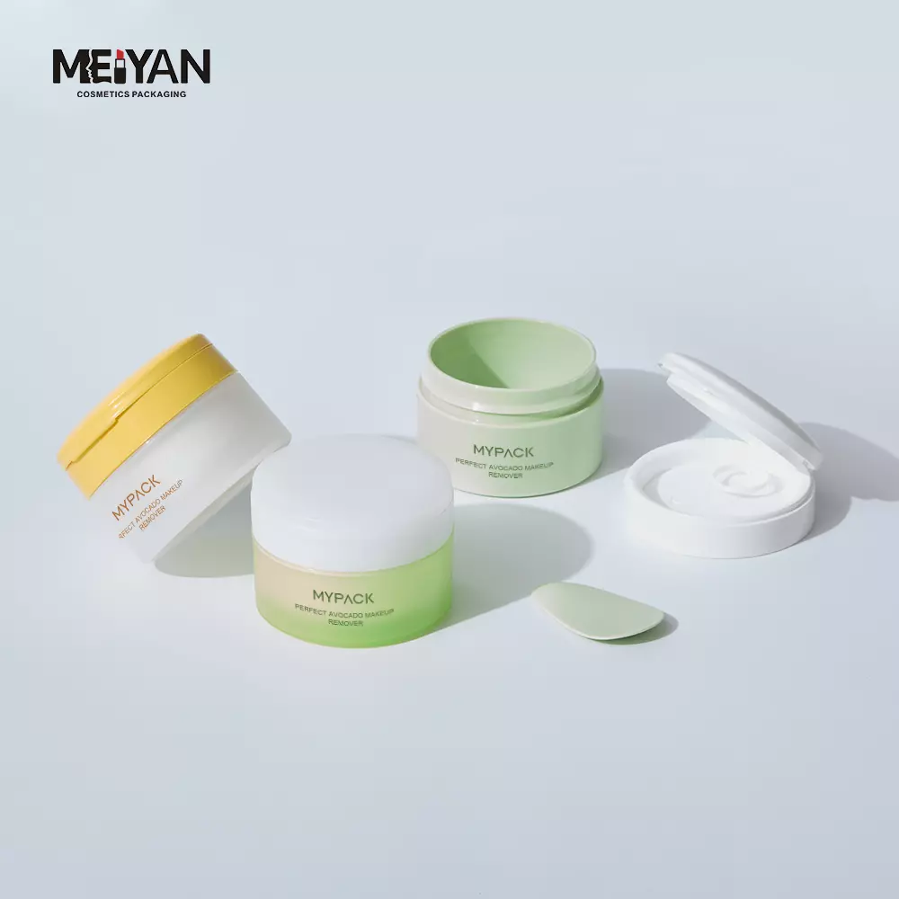 MYPACK luxury PP flip top cap makeup remover pp cream cosmetics cleansing balm plastic jar with pull-ring lid and spoon 100g