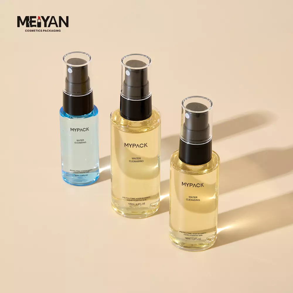 MYPACK custom transparent empty cosmetic facial body pet plastic mist spray bottle lotion pump bottles 60ml 100ml