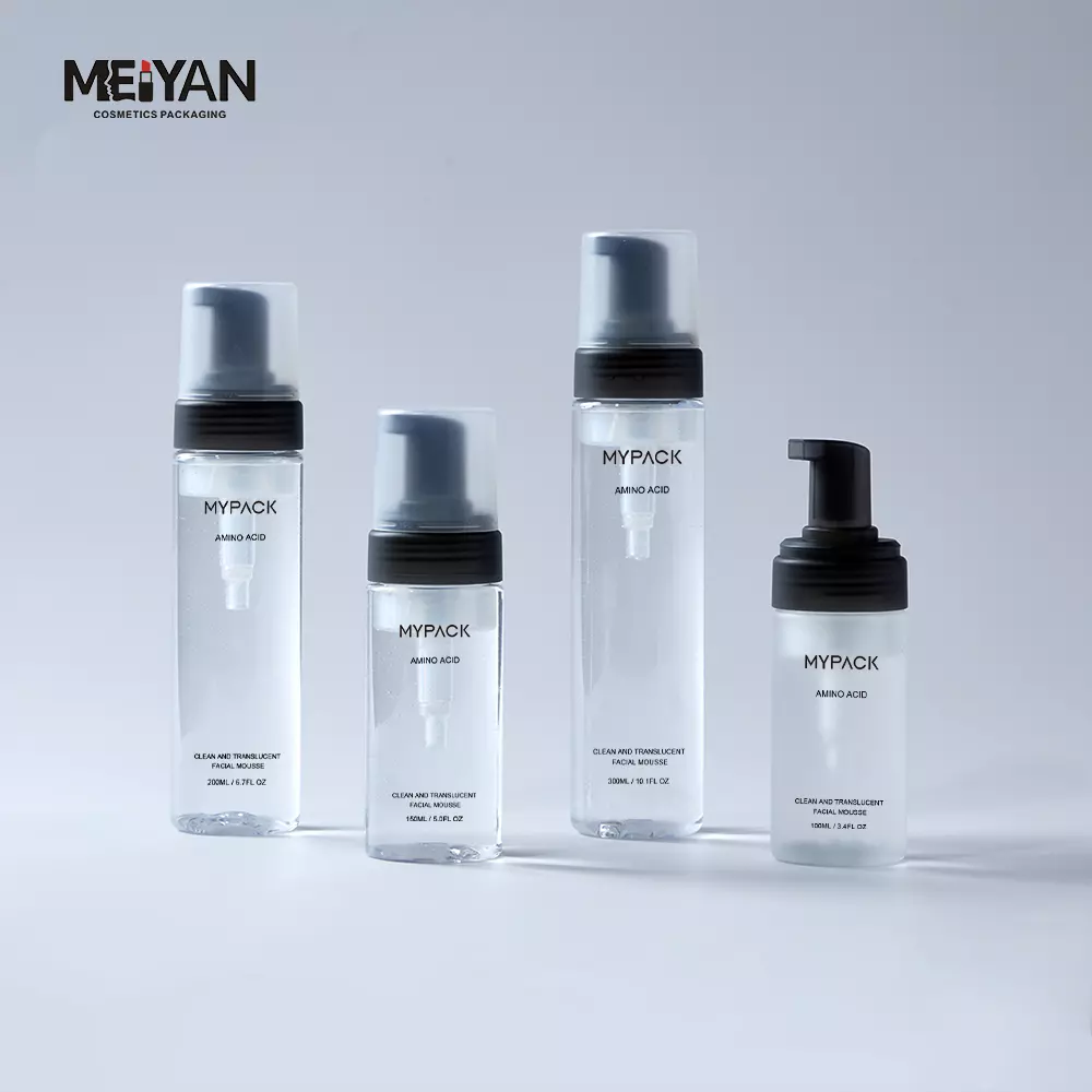 MYPACK custom clear pet empty mousse soap foam bottle cosmetic facial cleanser wash gel pump 100ml 300ml