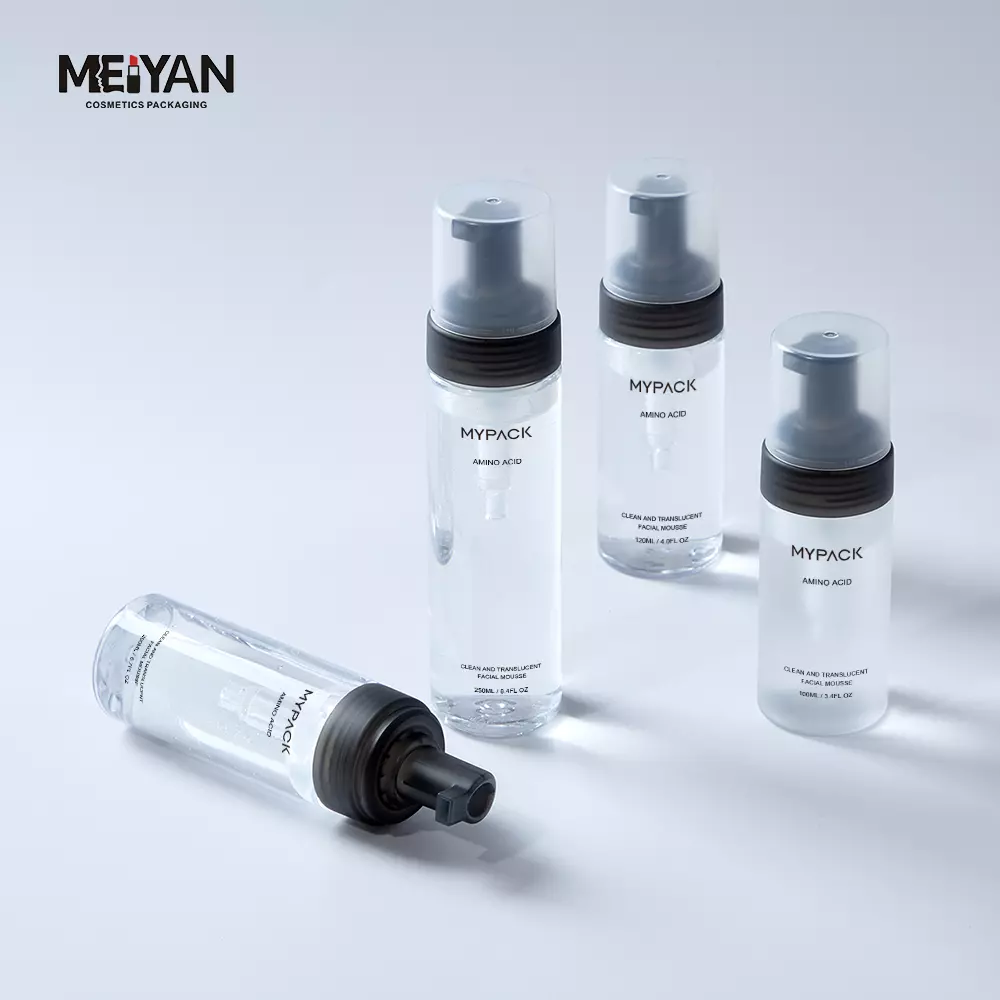 MYPACK custom clear pet empty mousse soap foam bottle cosmetic facial cleanser wash gel pump 100ml 300ml