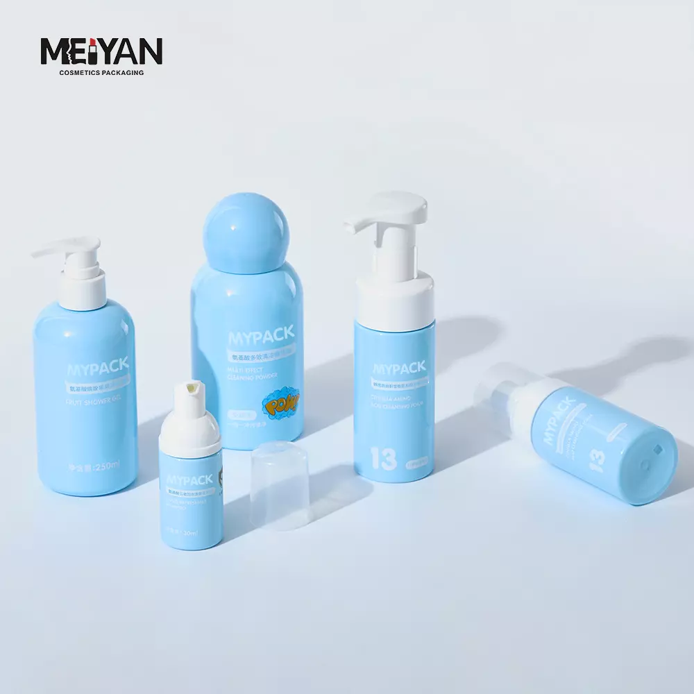 MYPACK blue cute 3oz 4oz 8oz 250ml pet plastic cosmetic packaging empty bottle for body lotion body oil