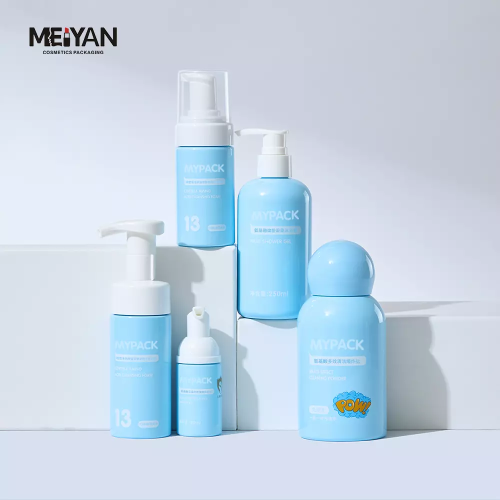 MYPACK blue cute 3oz 4oz 8oz 250ml pet plastic cosmetic packaging empty bottle for body lotion body oil