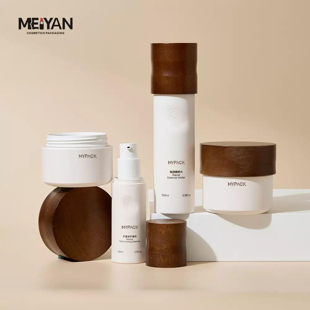 MYPACK biodegradable skin care cosmetic packaging lotion spray bottle cream jar container with wooden lid cover 30ml 50ml 100ml