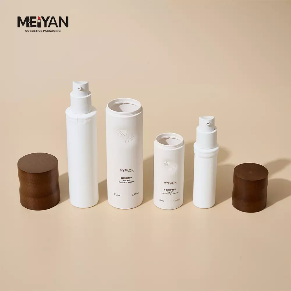 MYPACK biodegradable skin care cosmetic packaging lotion spray bottle cream jar container with wooden lid cover 30ml 50ml 100ml